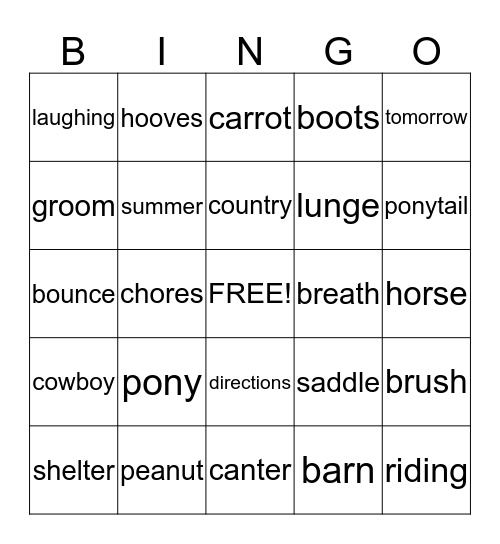 Pony Bingo Card