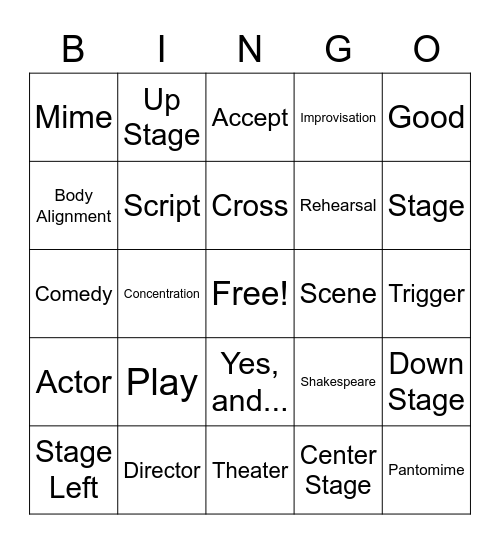 Theater Terms Bingo Card