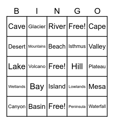 Landforms Bingo Card