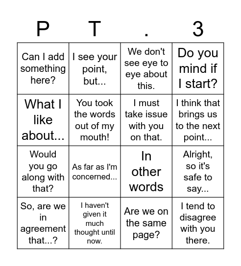 T6 C1 Speaking Bingo Card