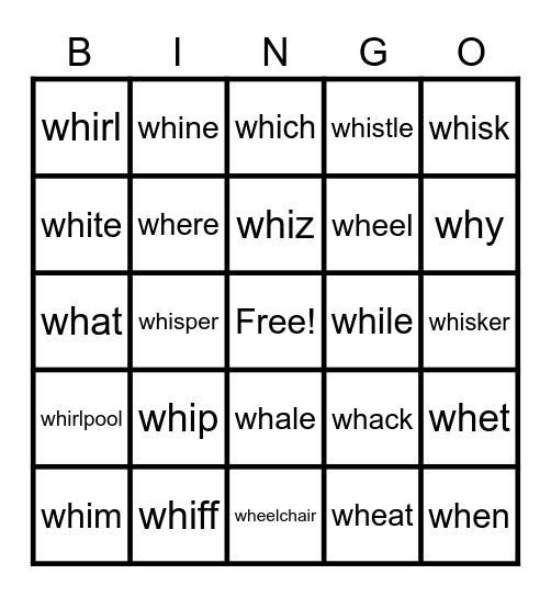 wh words Bingo Card