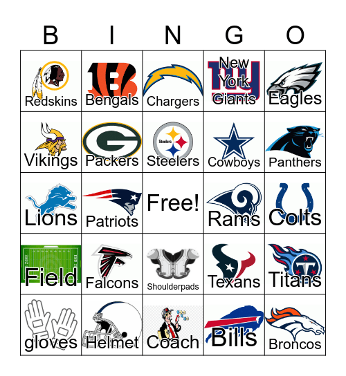 NFL football teams Bingo Card