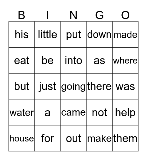 Power Word Bingo Card
