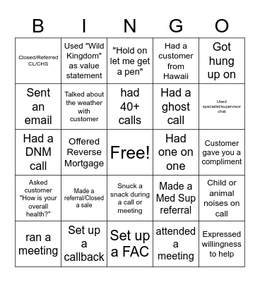 Sales Bingo Card