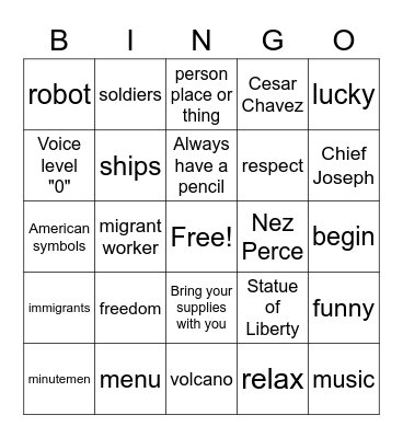 Untitled Bingo Card