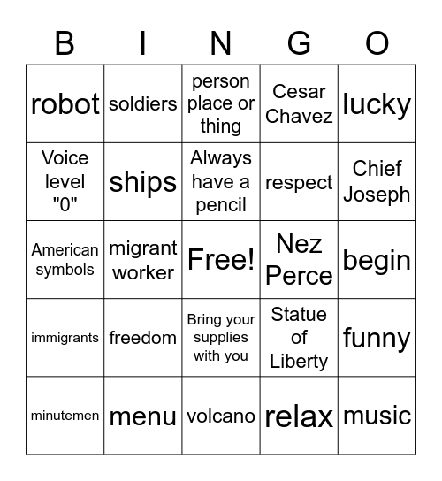 Untitled Bingo Card