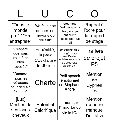 LA RENTREE !! - Luc Version Bingo Card