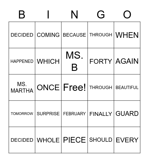 What's the Word Bird?! Bingo Card
