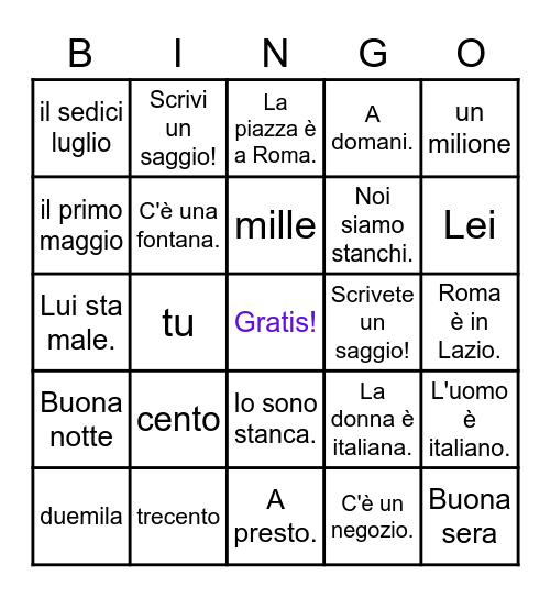 Tombola Capitolo 1 Piazza Bingo Card