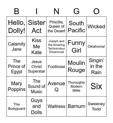 Musicals Bingo Card