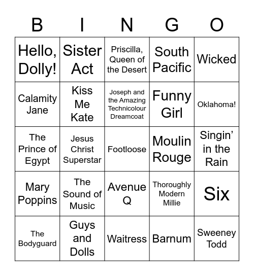 Musicals Bingo Card
