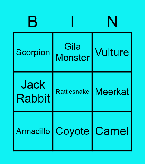 Desert Animal Bingo Card