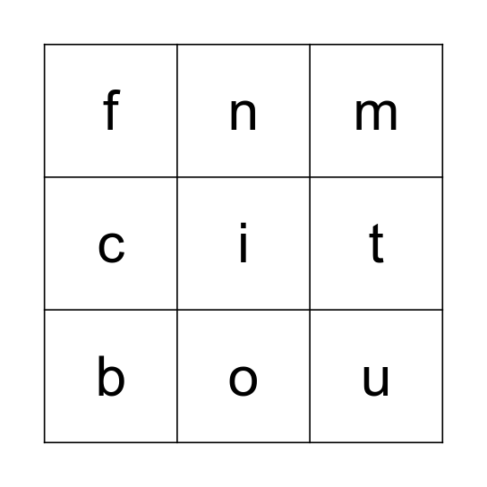 Lowercase Letters Bingo Card