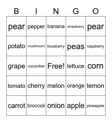 Fruits and Vegetables Bingo Card