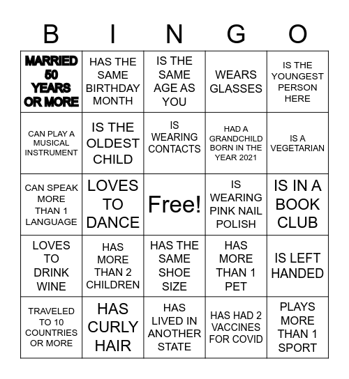 FIND THE PERSON Bingo Card