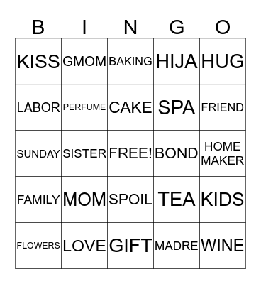 Mothers Day Bingo Card