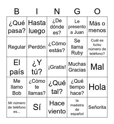 Avancemos 1 - Greetings Bingo Card