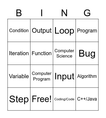 Coding & Programming Bingo Card