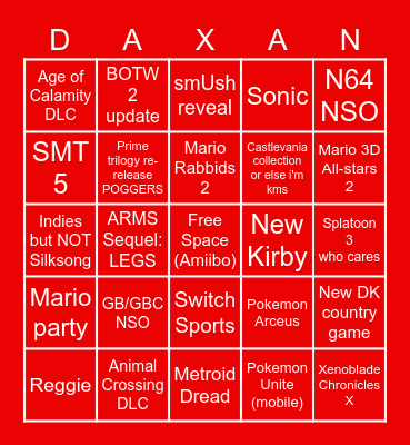 SEPTEMBER NINTENDO DIRECT BINGO Card