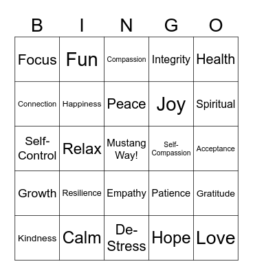 Mindfulness Bingo Card