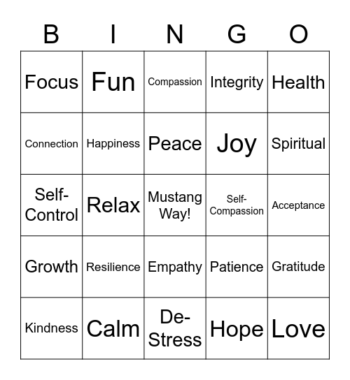 Mindfulness Bingo Card