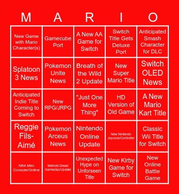 Nintendo Direct - September Update Bingo Card