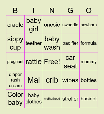 Mai's Baby BINGO Card