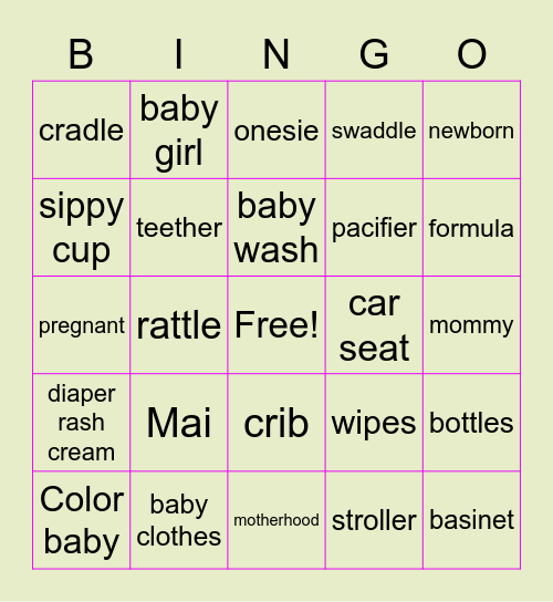 Mai's Baby BINGO Card