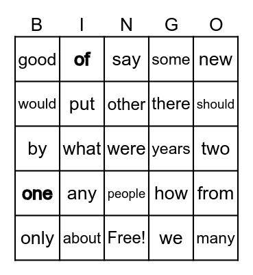 Trick Word Bingo Card