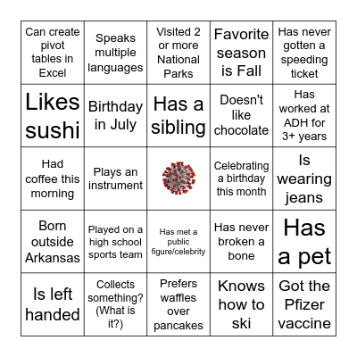 Get To Know You Bingo Card