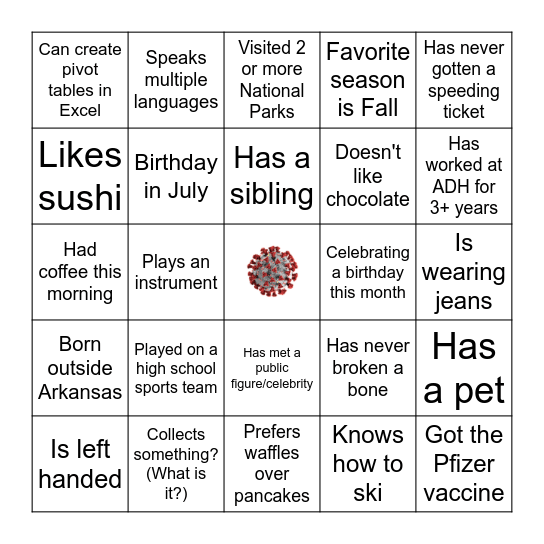 Get To Know You Bingo Card