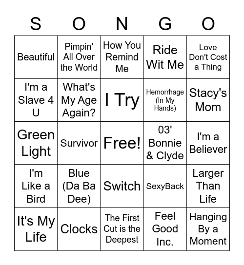 Now That's What I Call // BBS 1 Bingo Card
