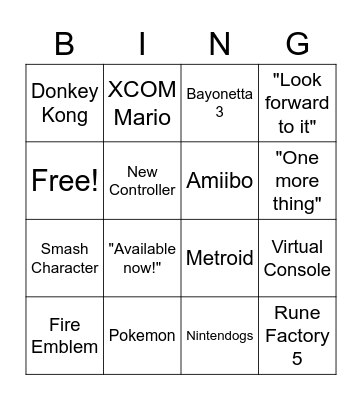 Nintendo Direct September Bingo Card