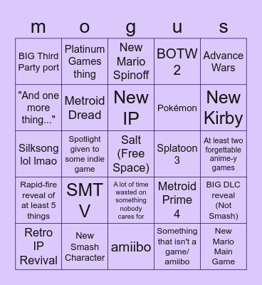 Nintendo Direct Bingo (Haven't seen leaks) Bingo Card