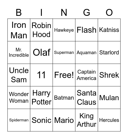 Heroes Bingo Card