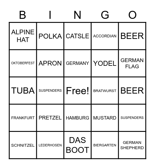 GERMANY BINGO Card