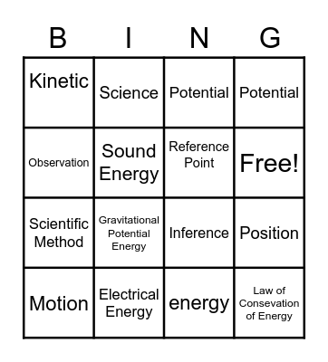 ENERGY Bingo Card