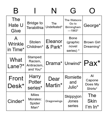 Banned Books Week @ RRMS Bingo Card