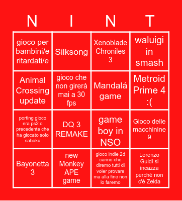 NINTENDO DIRECT 24/09/2021 Bingo Card