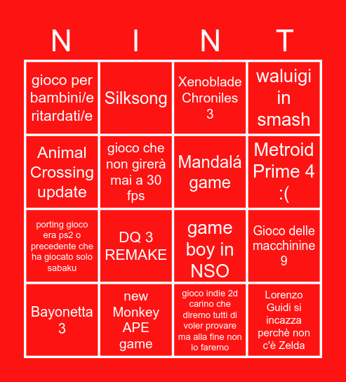 NINTENDO DIRECT 24/09/2021 Bingo Card