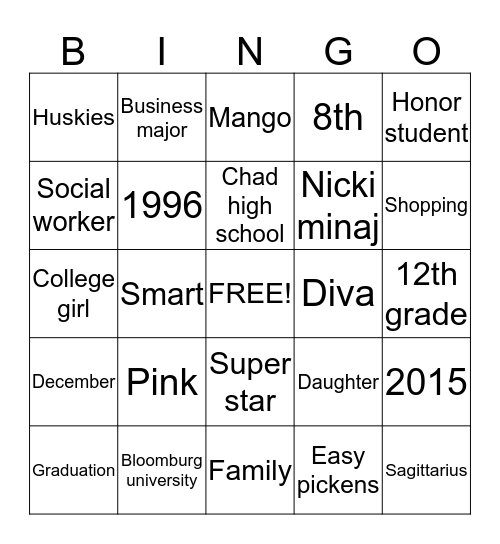 Laraya graduation Bingo Card