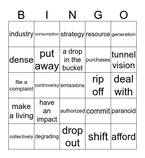 Speaking Listening Vocab Final Rv. Bingo Card