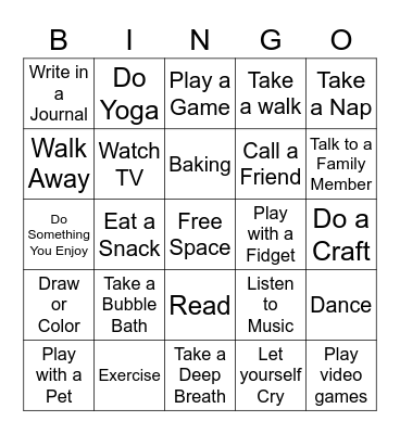 Coping Skills Bingo Card