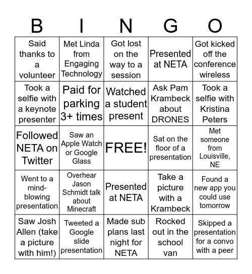 NETA Bingo Card