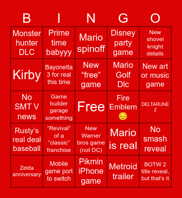 NINTENDO DIRECT 2021 BINGO Card