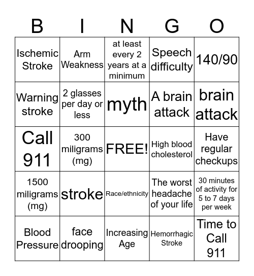 Stroke Bingo!! Bingo Card