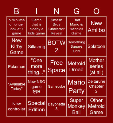 nintendo direct bango 9/23 Bingo Card