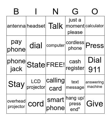 TELEPHONE BINGO Card