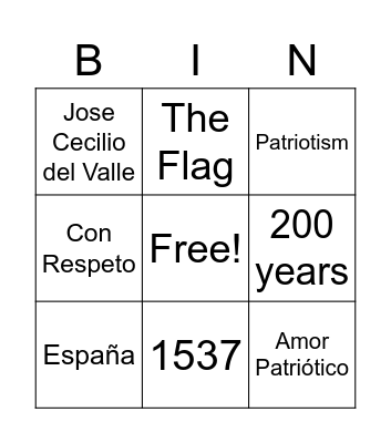 Patriotism Bingo Card