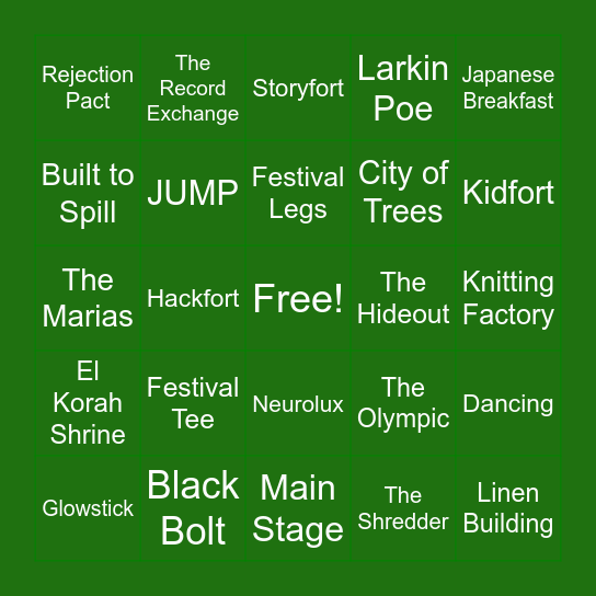 Treefort Bingo! Bingo Card